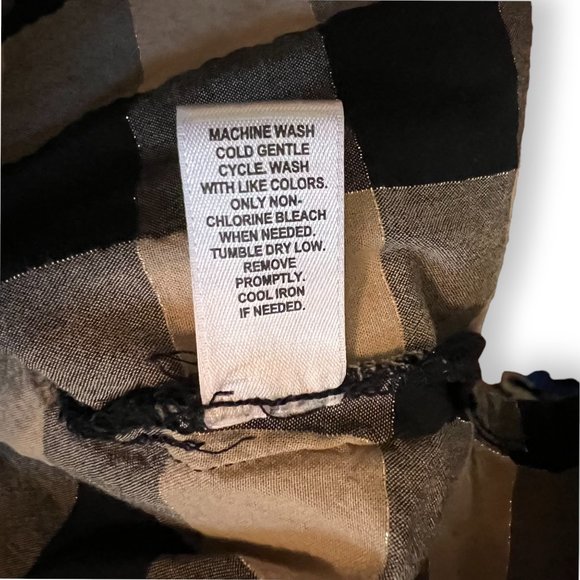 Cato Black Tan Silver Metallic Check Button Pointed Collar Top 26/28 Lightweight - Picture 7 of 8